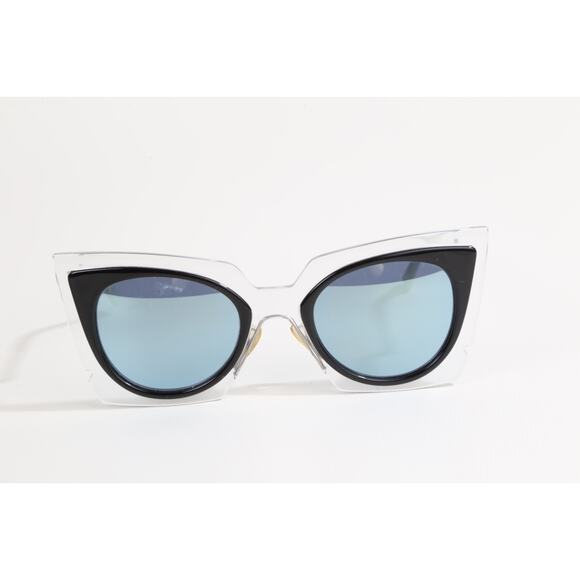 Fendi Cat Eye Sunglasses Blue Tint Lenses Black & Clear Frame Zigzag Arms F 0117 main image 13